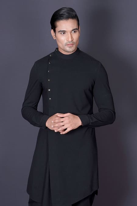 Buy Archana Kochhar Black Lycra Asymmetrical Kurta And Pant Set Online at Aza Fashions Buy_Archana Kochhar_Black Lycra Asymmetrical Kurta And Pant Set _Online_at_Aza_Fashions