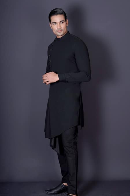 Shop Archana Kochhar Black Lycra Asymmetrical Kurta And Pant Set Online at Aza Fashions Shop_Archana Kochhar_Black Lycra Asymmetrical Kurta And Pant Set _Online_at_Aza_Fashions