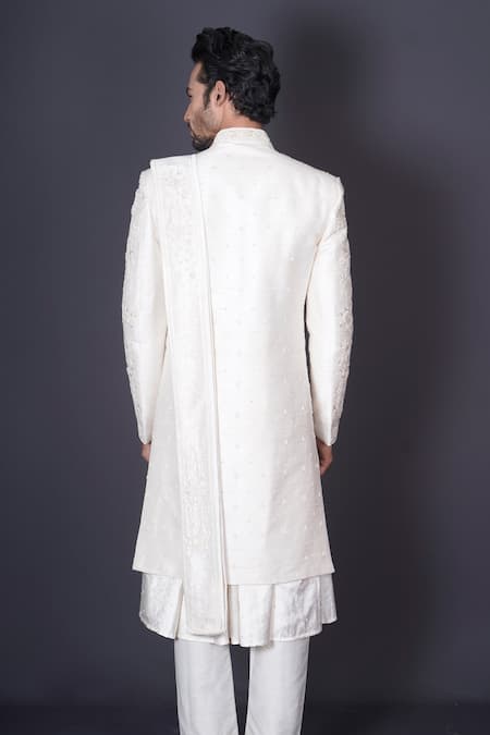 Archana Kochhar Ivory Silk Sequins, Beads, Stones, Cut Floral Embroidered Sherwani Kurta Set Online at Aza Fashions Archana Kochhar_Ivory Silk Sequins, Beads, Stones, Cut Floral Embroidered Sherwani Kurta Set _Online_at_Aza_Fashions