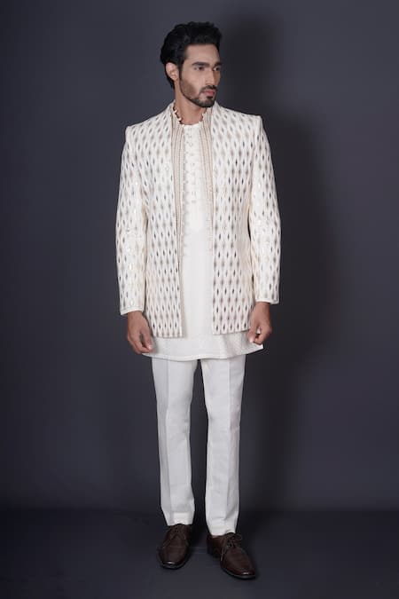 Buy Archana Kochhar Ivory Georgette, Silk, Cotton Gota Patti, Embroidered Kurta Set With Jacket Online at Aza Fashions Buy_Archana Kochhar_Ivory Georgette, Silk, Cotton Gota Patti, Embroidered Kurta Set With Jacket _Online_at_Aza_Fashions