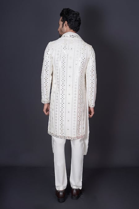 Shop_Archana Kochhar_Ivory Georgette, Silk, Cotton Embroidery, Mirrors Kurta Set _at_Aza_Fashions