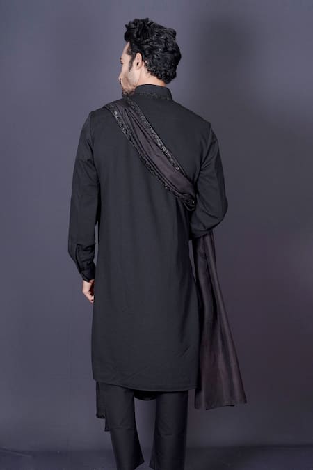 Shop Archana Kochhar Black Lycra, Silk, Cotton Embroidery, Mirrors Work Cowl Kurta Set at Aza Fashions Shop_Archana Kochhar_Black Lycra, Silk, Cotton Embroidery, Mirrors Work Cowl Kurta Set _at_Aza_Fashions
