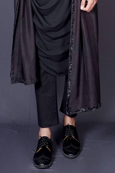 Archana Kochhar Black Lycra, Silk, Cotton Embroidery, Mirrors Work Cowl Kurta Set Online at Aza Fashions Archana Kochhar_Black Lycra, Silk, Cotton Embroidery, Mirrors Work Cowl Kurta Set _Online_at_Aza_Fashions