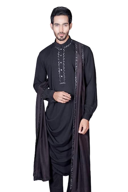 Buy Archana Kochhar Black Lycra, Silk, Cotton Embroidery, Mirrors Work Cowl Kurta Set Online at Aza Fashions Buy_Archana Kochhar_Black Lycra, Silk, Cotton Embroidery, Mirrors Work Cowl Kurta Set _Online_at_Aza_Fashions