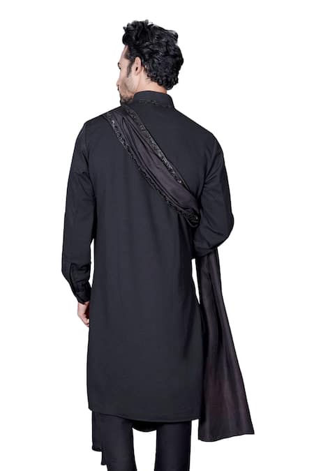 Archana Kochhar Black Lycra, Silk, Cotton Embroidery, Mirrors Work Cowl Kurta Set at Aza Fashions Archana Kochhar_Black Lycra, Silk, Cotton Embroidery, Mirrors Work Cowl Kurta Set _at_Aza_Fashions