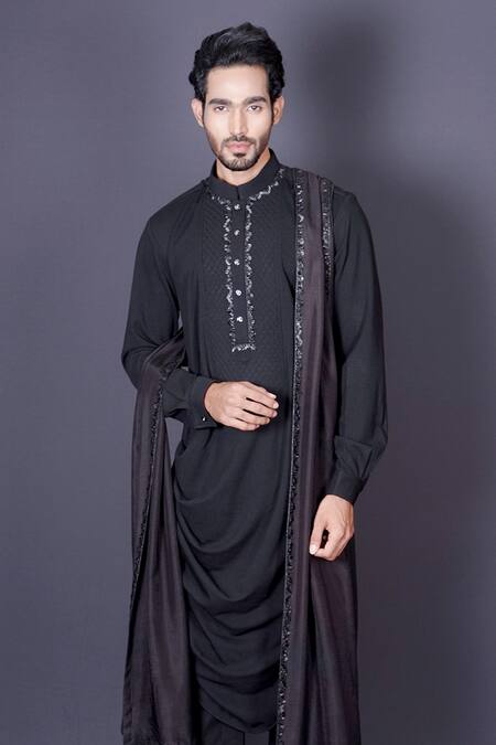 Buy Archana Kochhar Black Lycra, Silk, Cotton Embroidery, Mirrors Work Cowl Kurta Set Buy_Archana Kochhar_Black Lycra, Silk, Cotton Embroidery, Mirrors Work Cowl Kurta Set