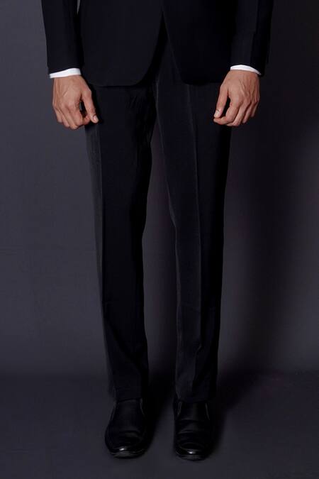 Buy_Archana Kochhar_Black Wool, Silk, Cotton Beads, Cut Work, Stones Hand Embroidered Tuxedo Set _Online_at_Aza_Fashions