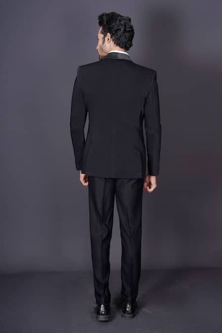 Shop Archana Kochhar Black Wool, Silk Beads, Stones Scattered Embroidered Tuxedo Pant Set at Aza Fashions Shop_Archana Kochhar_Black Wool, Silk Beads, Stones Scattered Embroidered Tuxedo Pant Set _at_Aza_Fashions