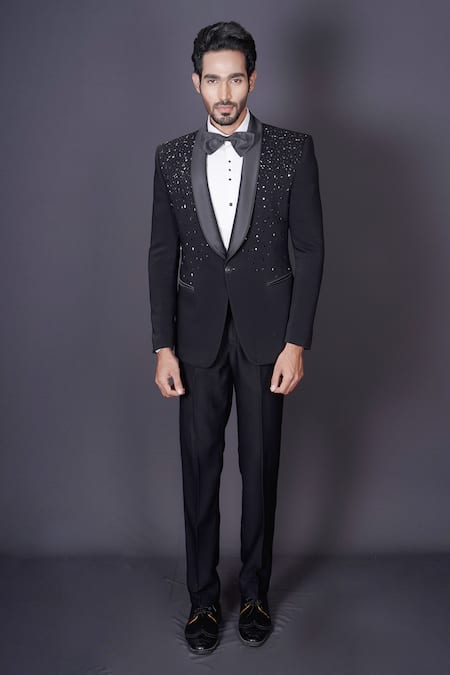Archana Kochhar Black Wool, Silk Beads, Stones Scattered Embroidered Tuxedo Pant Set Online at Aza Fashions Archana Kochhar_Black Wool, Silk Beads, Stones Scattered Embroidered Tuxedo Pant Set _Online_at_Aza_Fashions