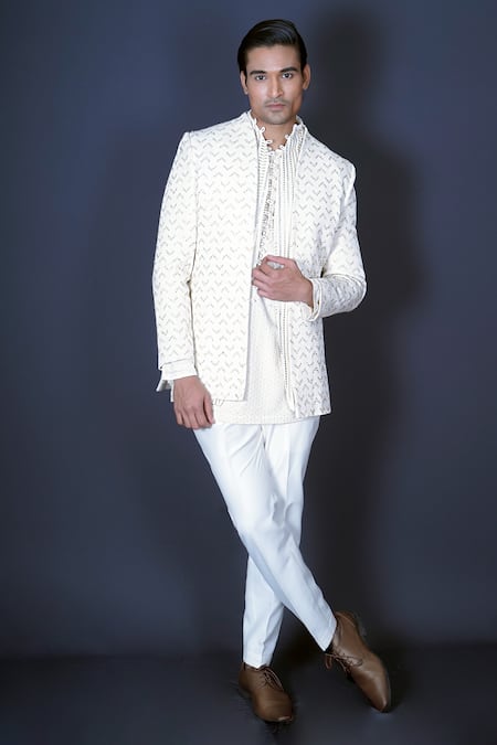 Archana Kochhar Ivory Georgette, Cotton, Silk Embroidery, Gota Patti, Mirrors, Hand Kurta Set Online at Aza Fashions Archana Kochhar_Ivory Georgette, Cotton, Silk Embroidery, Gota Patti, Mirrors, Hand Kurta Set _Online_at_Aza_Fashions