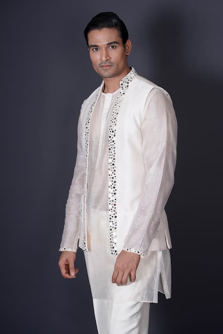 Buy Archana Kochhar Ivory Silk, Organza Mirrors Work Bundi And Kurta Set Online at Aza Fashions Buy_Archana Kochhar_Ivory Silk, Organza Mirrors Work Bundi And Kurta Set _Online_at_Aza_Fashions