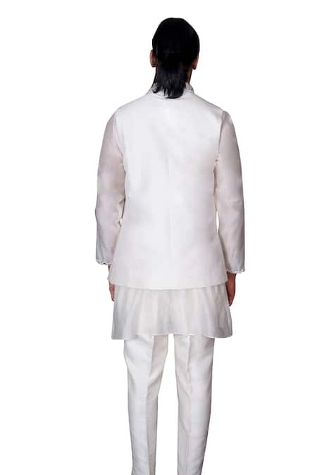 Shop Archana Kochhar Ivory Silk, Organza Mirrors Work Bundi And Kurta Set Online at Aza Fashions Shop_Archana Kochhar_Ivory Silk, Organza Mirrors Work Bundi And Kurta Set _Online_at_Aza_Fashions