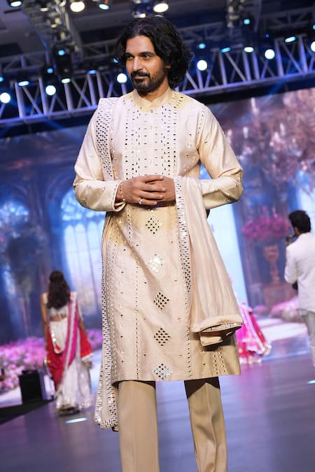 Archana Kochhar Pink Silk, Cotton Satin Mirrors Embellished Kurta Pant Set Online at Aza Fashions Archana Kochhar_Pink Silk, Cotton Satin Mirrors Embellished Kurta Pant Set _Online_at_Aza_Fashions