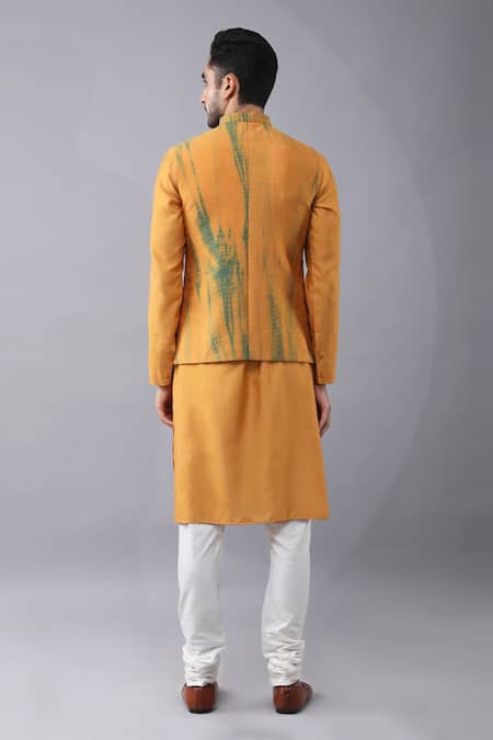 Shop Manish Nagdeo Yellow Silk, Cotton Embroidery Mustard Bundi Kurta Set at Aza Fashions Shop_Manish Nagdeo_Yellow Silk, Cotton Embroidery Mustard Bundi Kurta Set _at_Aza_Fashions