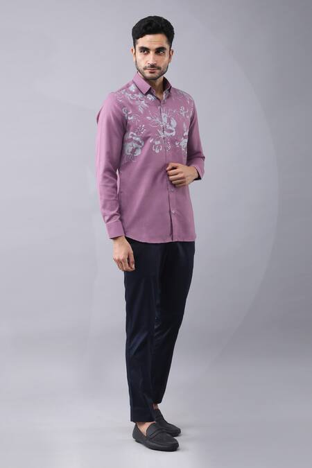 Buy Manish Nagdeo Purple Cotton Embroidery Placement Floral Print Shirt Online at Aza Fashions Buy_Manish Nagdeo_Purple Cotton Embroidery Placement Floral Print Shirt _Online_at_Aza_Fashions