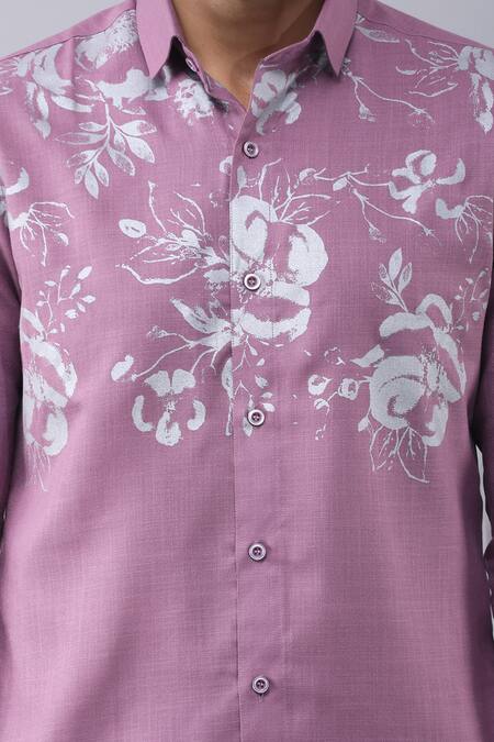 Shop Manish Nagdeo Purple Cotton Embroidery Placement Floral Print Shirt Online at Aza Fashions Shop_Manish Nagdeo_Purple Cotton Embroidery Placement Floral Print Shirt _Online_at_Aza_Fashions