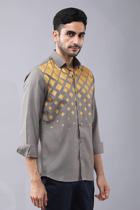 Buy Manish Nagdeo Grey Cotton Placement Abstract Print Shirt Online at Aza Fashions Buy_Manish Nagdeo_Grey Cotton Placement Abstract Print Shirt _Online_at_Aza_Fashions