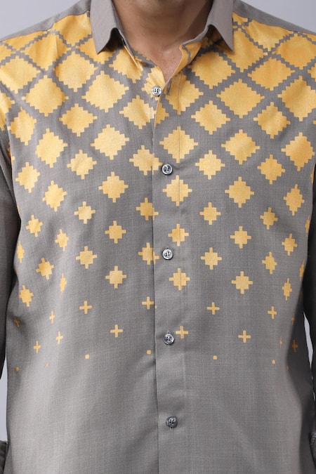 Shop Manish Nagdeo Grey Cotton Placement Abstract Print Shirt Online at Aza Fashions Shop_Manish Nagdeo_Grey Cotton Placement Abstract Print Shirt _Online_at_Aza_Fashions