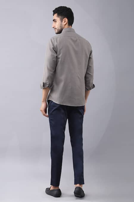 Shop Manish Nagdeo Grey Cotton Placement Abstract Print Shirt at Aza Fashions Shop_Manish Nagdeo_Grey Cotton Placement Abstract Print Shirt _at_Aza_Fashions