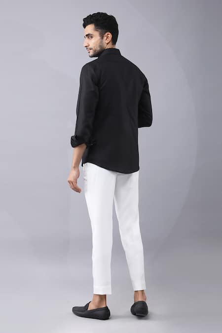 Shop Manish Nagdeo Black , Satin Abstract Print Shirt at Aza Fashions Shop_Manish Nagdeo_Black , Satin Abstract Print Shirt _at_Aza_Fashions