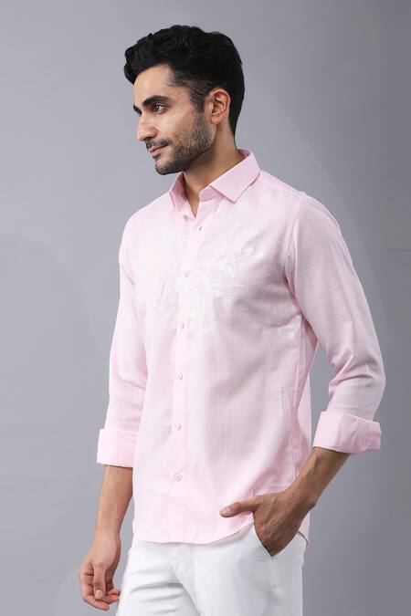 Buy Manish Nagdeo Pink Cotton Embroidery Placement Floral Print Shirt Online at Aza Fashions Buy_Manish Nagdeo_Pink Cotton Embroidery Placement Floral Print Shirt _Online_at_Aza_Fashions