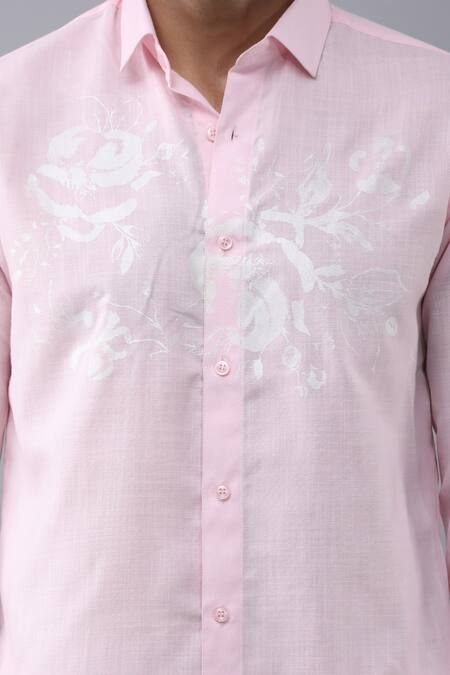 Manish Nagdeo Pink Cotton Embroidery Placement Floral Print Shirt at Aza Fashions Manish Nagdeo_Pink Cotton Embroidery Placement Floral Print Shirt _at_Aza_Fashions