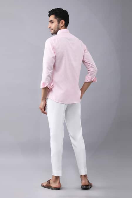 Shop Manish Nagdeo Pink Cotton Embroidery Placement Floral Print Shirt at Aza Fashions Shop_Manish Nagdeo_Pink Cotton Embroidery Placement Floral Print Shirt _at_Aza_Fashions