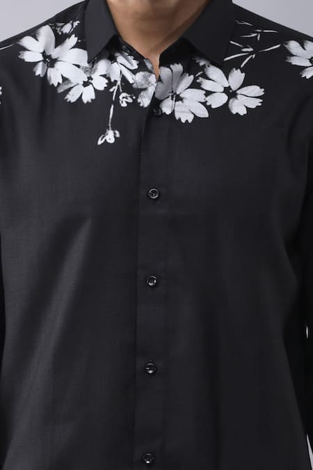 Buy Manish Nagdeo Black Cotton Embroidery Printed Button Down Shirt Online at Aza Fashions Buy_Manish Nagdeo_Black Cotton Embroidery Printed Button Down Shirt _Online_at_Aza_Fashions