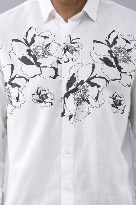 Buy Manish Nagdeo White Cotton Embroidery Floral Print Button Down Shirt Online at Aza Fashions Buy_Manish Nagdeo_White Cotton Embroidery Floral Print Button Down Shirt _Online_at_Aza_Fashions