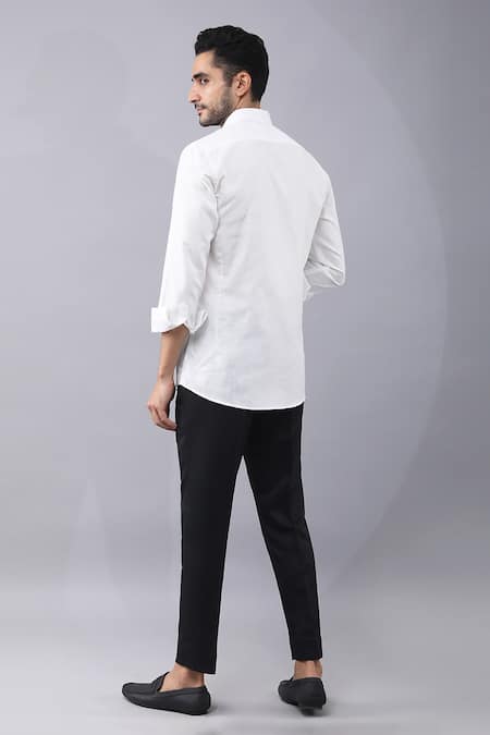 Shop Manish Nagdeo White Cotton Embroidery Floral Print Button Down Shirt at Aza Fashions Shop_Manish Nagdeo_White Cotton Embroidery Floral Print Button Down Shirt _at_Aza_Fashions