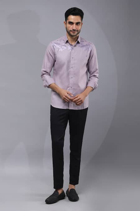 Manish Nagdeo Grey Cotton Blend Printed Floral Placement Shirt 