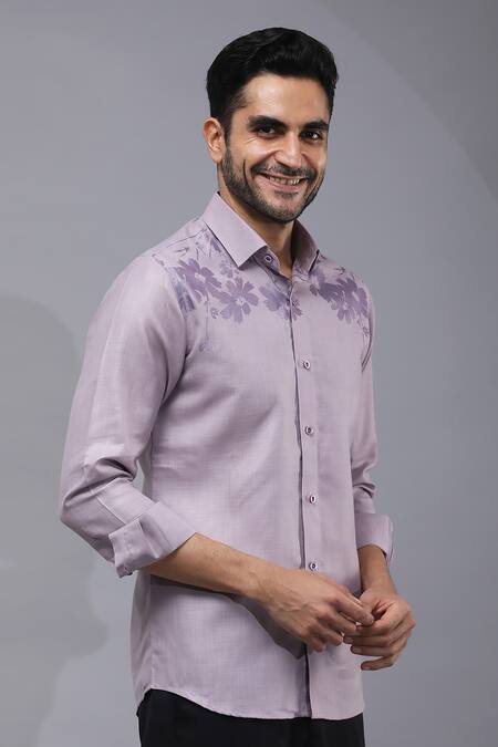 Manish Nagdeo Grey Cotton Embroidery Placement Floral Print Shirt Online at Aza Fashions Manish Nagdeo_Grey Cotton Embroidery Placement Floral Print Shirt _Online_at_Aza_Fashions