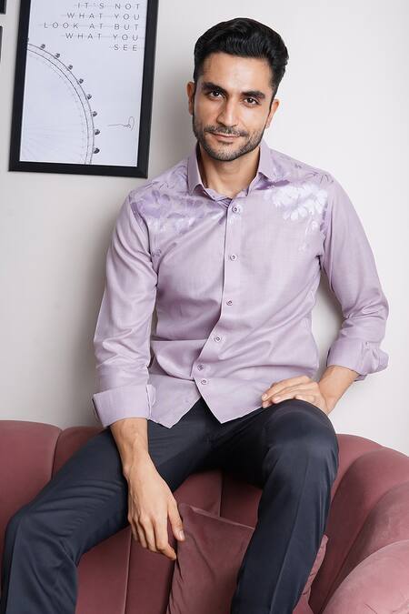 Shop Manish Nagdeo Grey Cotton Embroidery Placement Floral Print Shirt Online at Aza Fashions Shop_Manish Nagdeo_Grey Cotton Embroidery Placement Floral Print Shirt _Online_at_Aza_Fashions