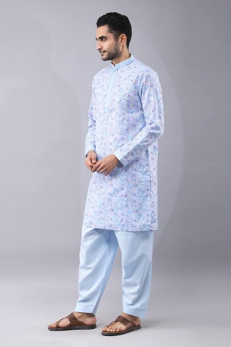 Shop Manish Nagdeo Blue Silk, Cotton Embroidery Thread Work Kurta And Salwar Set Online at Aza Fashions Shop_Manish Nagdeo_Blue Silk, Cotton Embroidery Thread Work Kurta And Salwar Set _Online_at_Aza_Fashions