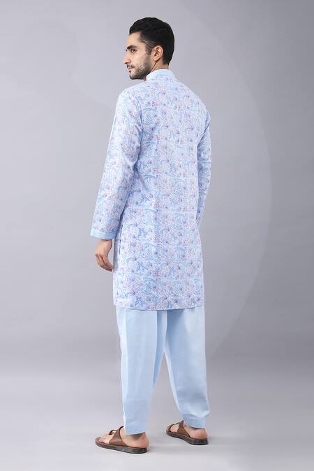 Shop Manish Nagdeo Blue Silk, Cotton Embroidery Thread Work Kurta And Salwar Set at Aza Fashions Shop_Manish Nagdeo_Blue Silk, Cotton Embroidery Thread Work Kurta And Salwar Set _at_Aza_Fashions