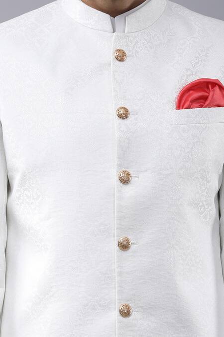 Manish Nagdeo White Silk, Cotton Banarasi Brocade Sherwani Set at Aza Fashions Manish Nagdeo_White Silk, Cotton Banarasi Brocade Sherwani Set _at_Aza_Fashions