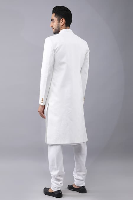 Shop Manish Nagdeo White Silk, Cotton Banarasi Brocade Sherwani Set at Aza Fashions Shop_Manish Nagdeo_White Silk, Cotton Banarasi Brocade Sherwani Set _at_Aza_Fashions