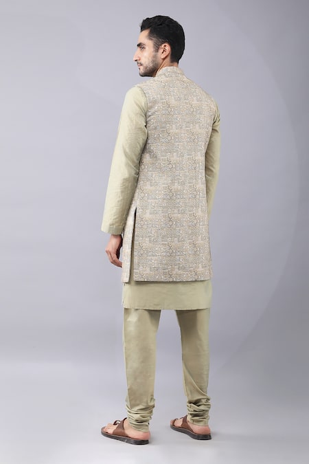 Manish Nagdeo Floral Sequin Printed Bundi Kurta Set