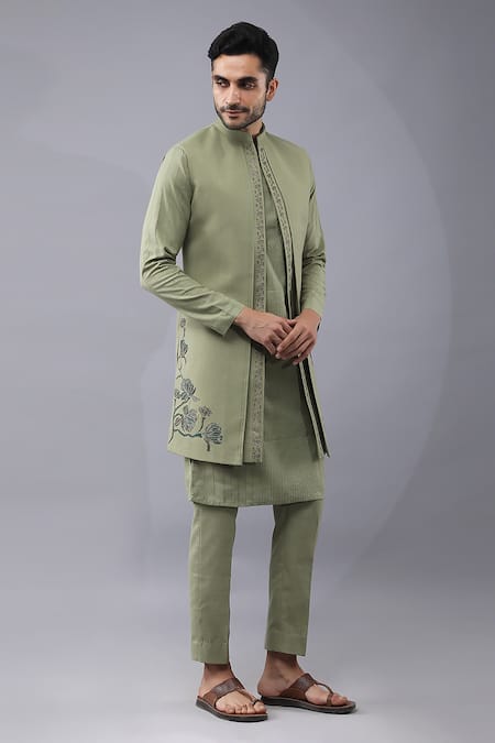 Shop Manish Nagdeo Green Silk Embroidery, Diamonds Dori Work Bundi Set Online at Aza Fashions Shop_Manish Nagdeo_Green Silk Embroidery, Diamonds Dori Work Bundi Set _Online_at_Aza_Fashions