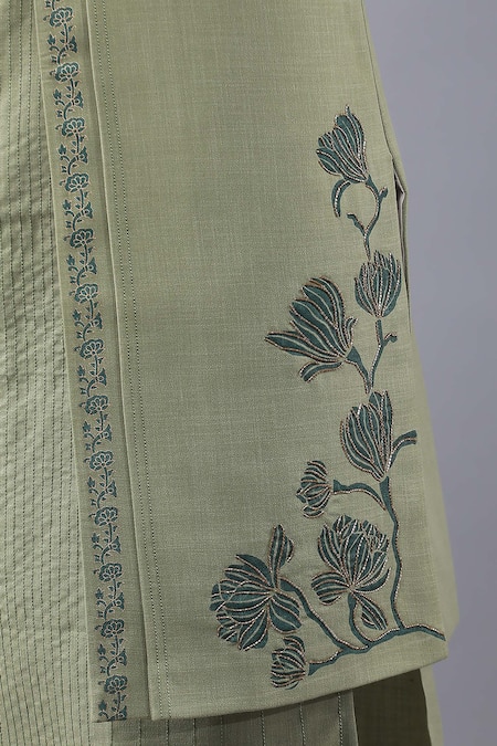 Manish Nagdeo Green Silk Embroidery, Diamonds Dori Work Bundi Set at Aza Fashions Manish Nagdeo_Green Silk Embroidery, Diamonds Dori Work Bundi Set _at_Aza_Fashions