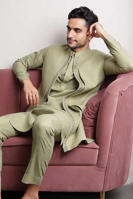 Buy Manish Nagdeo Green Silk Embroidery, Diamonds Dori Work Bundi Set Buy_Manish Nagdeo_Green Silk Embroidery, Diamonds Dori Work Bundi Set