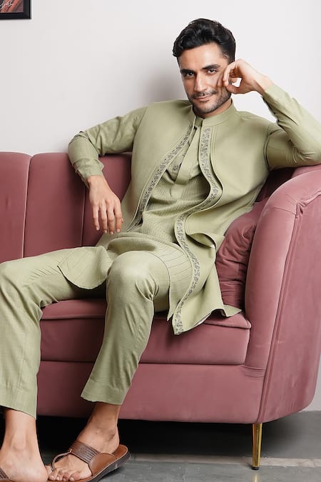 Shop Manish Nagdeo Green Silk Embroidery, Diamonds Dori Work Bundi Set Shop_Manish Nagdeo_Green Silk Embroidery, Diamonds Dori Work Bundi Set