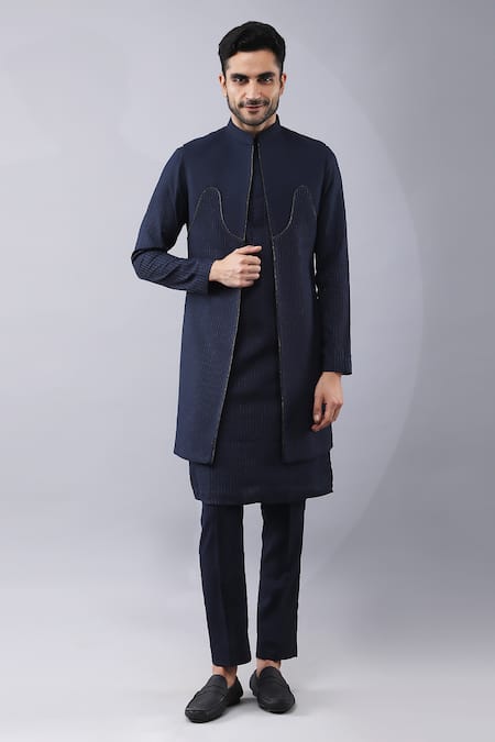Shop Manish Nagdeo Blue Silk Embroidery Dori Bundi Kurta Set Online at Aza Fashions Shop_Manish Nagdeo_Blue Silk Embroidery Dori Bundi Kurta Set _Online_at_Aza_Fashions