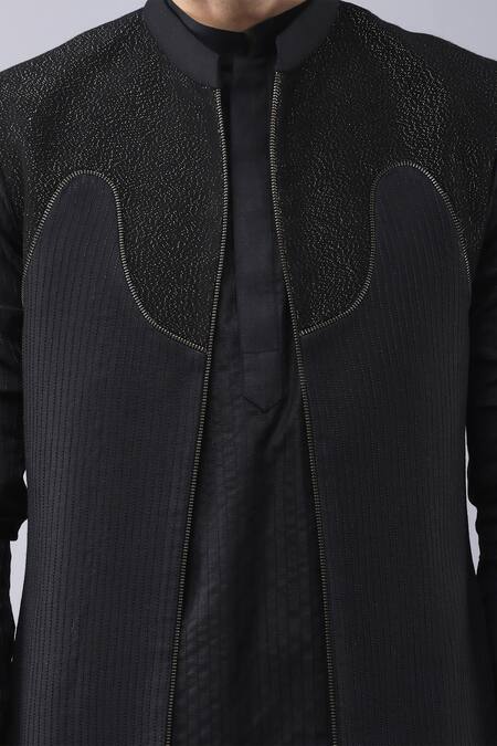 Manish Nagdeo Black Silk Diamonds Dori Work Bundi Kurta Set at Aza Fashions Manish Nagdeo_Black Silk Diamonds Dori Work Bundi Kurta Set _at_Aza_Fashions