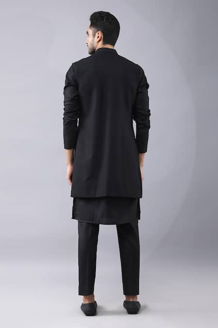 Shop Manish Nagdeo Black Silk Diamonds Dori Work Bundi Kurta Set at Aza Fashions Shop_Manish Nagdeo_Black Silk Diamonds Dori Work Bundi Kurta Set _at_Aza_Fashions