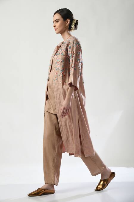 5cross Ajit Kumar Rose Gold Cotton Satin Beads Open Neck Dori Embroidered Jacket Pant Set Online at Aza Fashions 5cross Ajit Kumar_Rose Gold Cotton Satin Beads Open Neck Dori Embroidered Jacket Pant Set _Online_at_Aza_Fashions