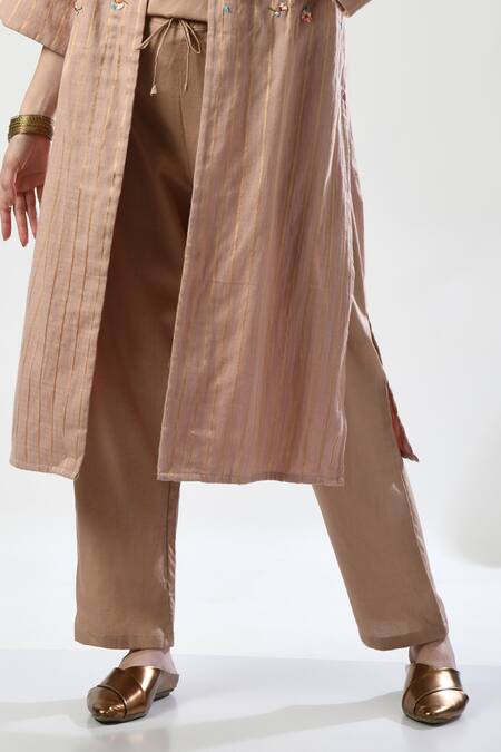Buy 5cross Ajit Kumar Rose Gold Cotton Satin Beads Open Neck Dori Embroidered Jacket Pant Set Online at Aza Fashions Buy_5cross Ajit Kumar_Rose Gold Cotton Satin Beads Open Neck Dori Embroidered Jacket Pant Set _Online_at_Aza_Fashions