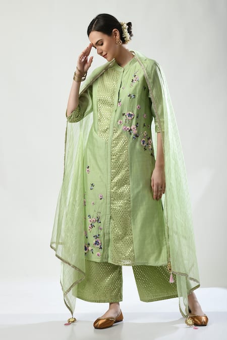 5cross Ajit Kumar Dori Embroidered Panel Kurta Palazzo Set 