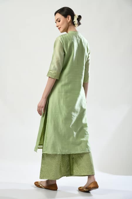 5cross Ajit Kumar Dori Embroidered Panel Kurta Palazzo Set 