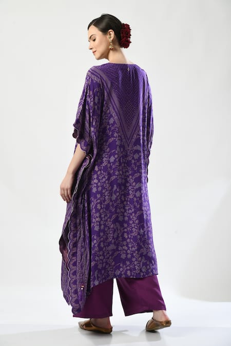 5cross Ajit Kumar Floral Print Scalloped Kaftan Pant Set 